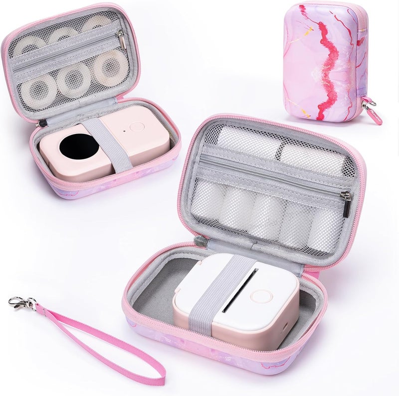 Memoking T02 Hard Storage Case - Compatible with Phomemo D30, SUPVAN E10, NIIMBOT D11, JADENS D110 and More, with Zipper Mesh Pocket, Waterproof Shockproof, Gradient Pink (Only Case) - Image 1